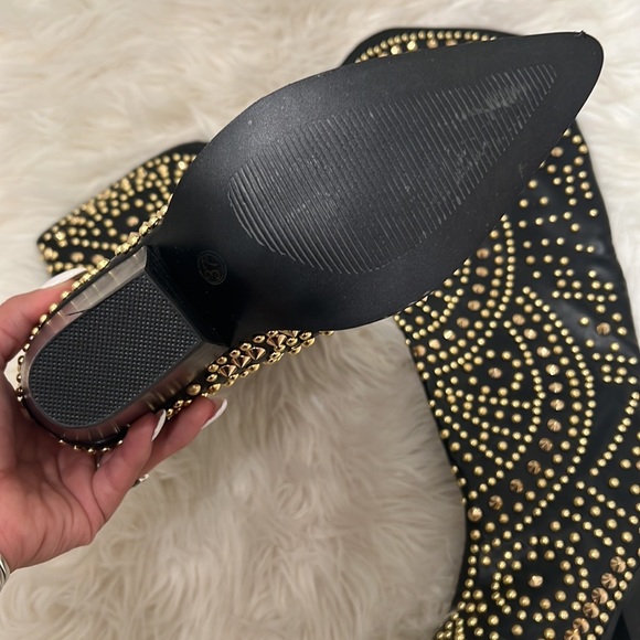 Studded Western Stacked Heel Boots - Black - Picture 2 of 2